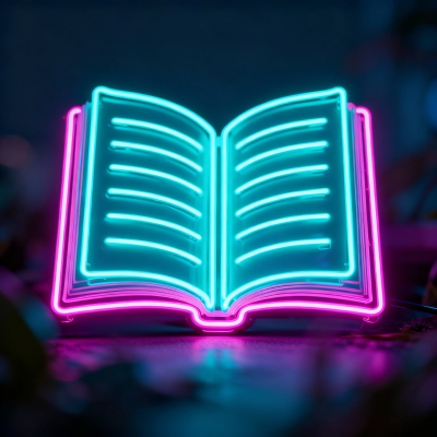 Neon w kształcie otwartej książki - różowa okładka, niebieskie strony